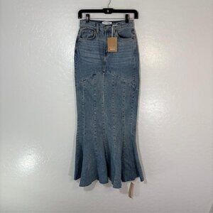 Reformation Nara Denim Maxi Skirt Womens 25 Blue Flare High Waist Jeans Long New